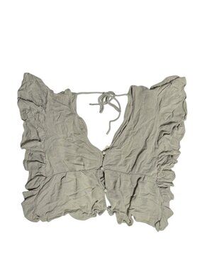 Altar'd State Sage Green Ruffled Crop Top Button Front Lettuce Trim Size Large